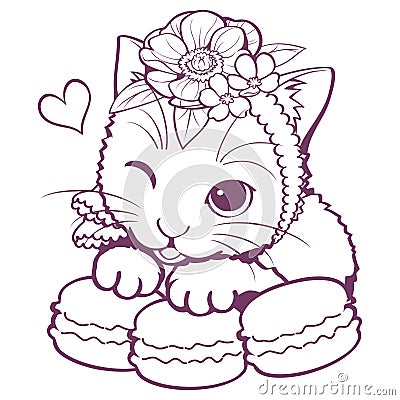 Cat macaron doodle Vector Illustration