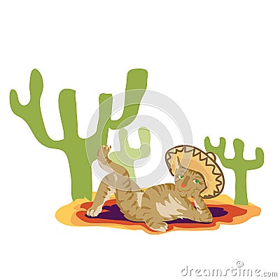 Cat in the Mexican sombrero Vector Illustration