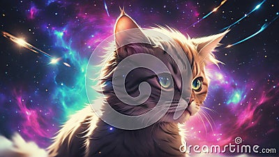 Cat in Midnight Feline Gazing at the Moonlit Sky Stock Photo