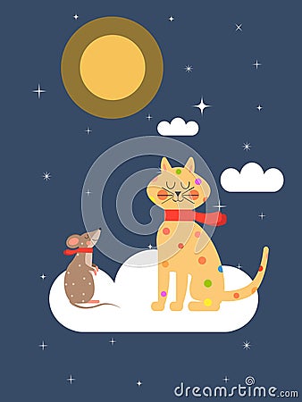 Cat and mouse on the cloud Stock Photo