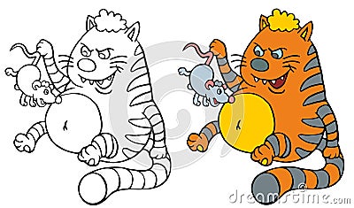 Cat with mouse Vector Illustration