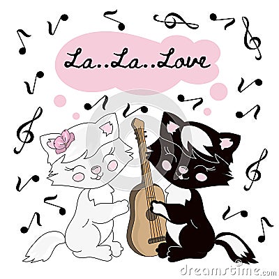 CAT MUSIC Valentine Vector Illustration Set for Print Stock Photo