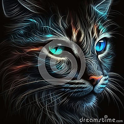 cat muzzle with neon eyes pet illustration picture. Cartoon Illustration