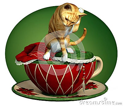 Cat n Cup Red Tabby Cartoon Illustration