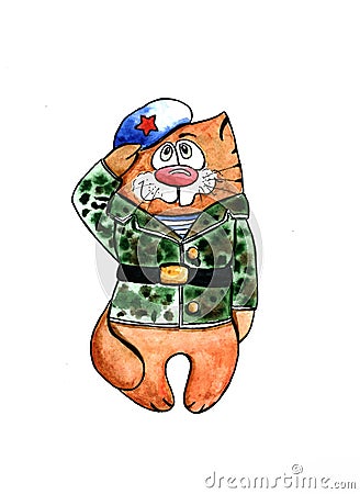 Cat-paratrooper, a sketch for gingerbread Stock Photo