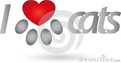 Cat Paw and Heart, Heart for Cats Logo Stock Photo