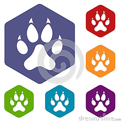 Cat paw icons set hexagon Vector Illustration