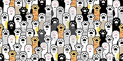 Cat paw seamless pattern footprint vector kitten breed calico ginger scarf isolated cartoon doodle tile wallpaper repeat backgroun Vector Illustration