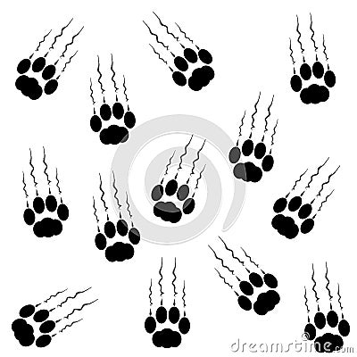 Cat paws with claws and scratches on white background Vector Illustration