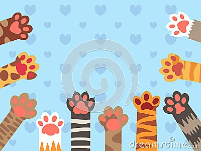 Cat paws. Cute kitten paw, cats claws and funny domestic pets vector background illustration Vector Illustration