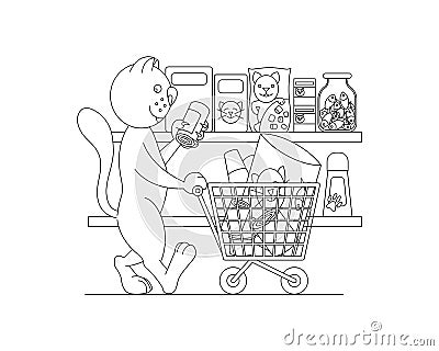 A cat in a pet store. Circuit. Close-up Vector Illustration
