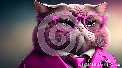 Cat in a pink business suit Generated Image Stock Photo