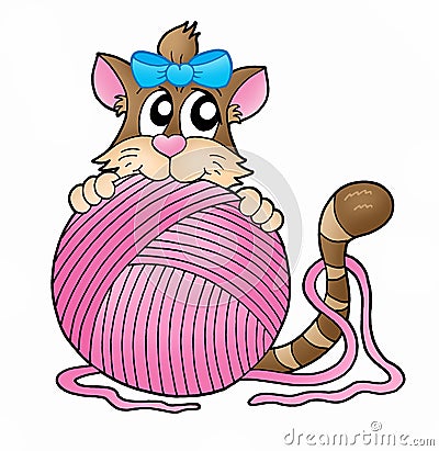 Cat with pink skein Cartoon Illustration