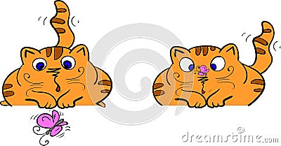 Cat playing with butterfly Vector Illustration