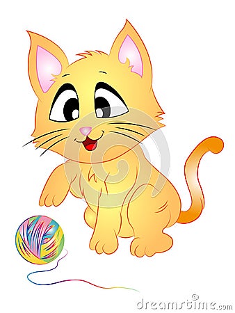 Cat Playing with Wool Vector Illustration