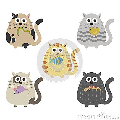 Cat with Prey in Mouth Vector Illustration
