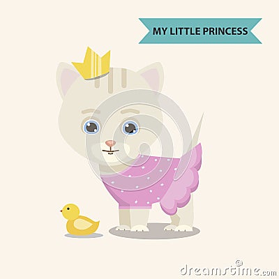 Cat princess with toy Vector Illustration