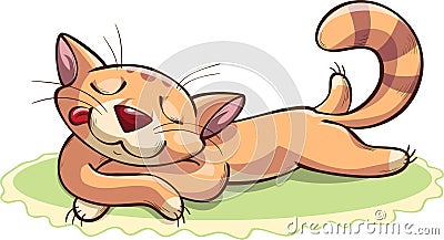 Cat resting on the green mat Vector Illustration