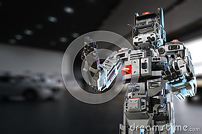 Cat robot for industry 4.0 3d render communication to people cybernetic manufacturing connection in factory automate in car Stock Photo