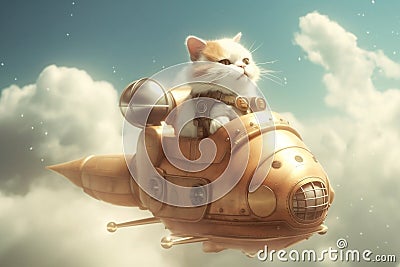 Cat on Rocket Ship Image. Generative AI Stock Photo