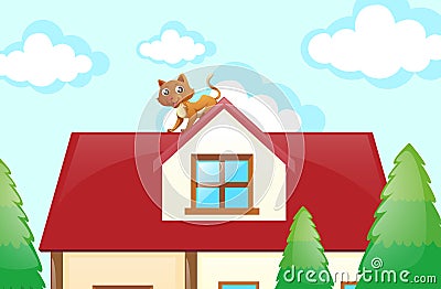 Cat on the rooftop Vector Illustration