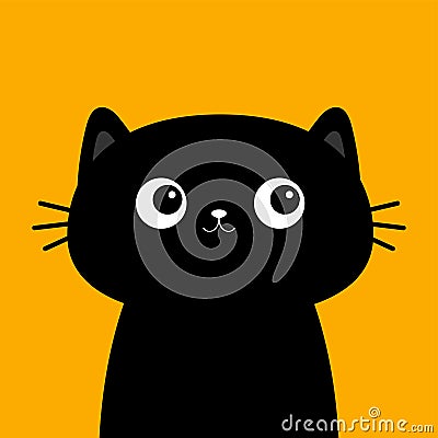 Cat round head face. Black kitten. Kawaii funny baby pet animal. Cute cartoon character. Meow. Notebook cover, tshirt, greeting Vector Illustration