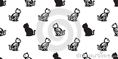 Cat seamless Halloween pattern isolated cat Skull skeleton bone Ghost wallpaper background Stock Photo