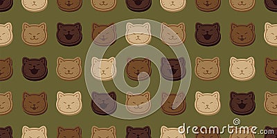 cat seamless pattern cookies kitten bakery calico neko face head cracker doodle snack vector pet cartoon gift wrapping paper Vector Illustration