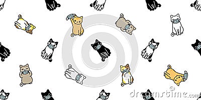 Cat seamless pattern face mask covid19 kitten corona virus pm 25 vector pet animal scarf isolated repeat background cartoon tile w Vector Illustration