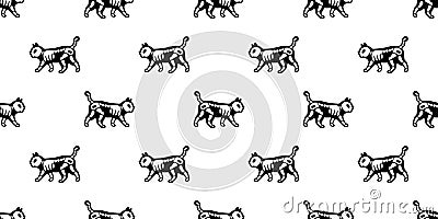 Cat seamless pattern Halloween kitten skull bone skeleton cartoon character illustration doodle design Cartoon Illustration