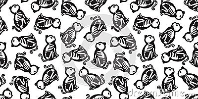 Cat seamless pattern Halloween cat Skull skeleton bone Ghost isolated wallpaper background doodle Stock Photo