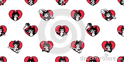 Cat seamless pattern heart valentine kitten calico vector breed neko cartoon pet tile background repeat wallpaper animal doodle il Vector Illustration