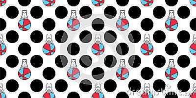 Cat seamless pattern kitten calico polka dot beach ball vector neko breed character cartoon pet tile background repeat wallpaper a Vector Illustration