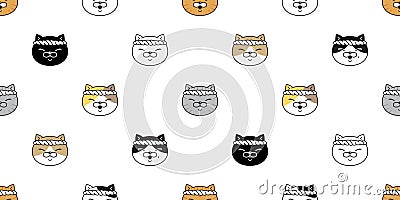 Cat seamless pattern kitten head calico ramen sushi vector pet scarf isolated cartoon animal tile wallpaper repeat background illu Vector Illustration