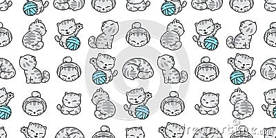 Cat seamless pattern kitten vector breed calico animal pet toy yarn ball scarf isolated repeat wallpaper cartoon tile background d Vector Illustration