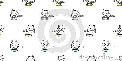 Cat seamless pattern kitten vector food bowl fish scarf isolated repeat background tile wallpaper cartoon doodle illustration desi Vector Illustration