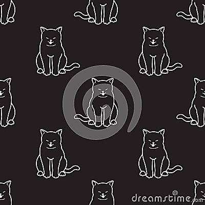 Cat Seamless Pattern vector kitten smile Doodle wallpaper background isolated black Vector Illustration