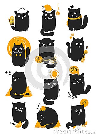 Cat in seasons Vector Illustration