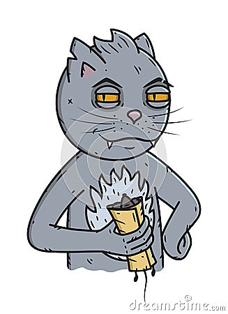 Cat with Shawarma. Vector character. Vector Illustration