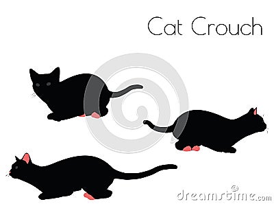 cat silhouette in Crouch Pose Vector Illustration