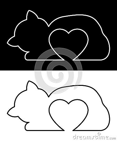 Cat silhouette with heart. Vector backdrop illustration Cartoon Illustration