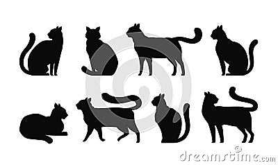 Cat silhouette, set icons. Pets, kitty, feline, animals symbol. Vector illustration Vector Illustration