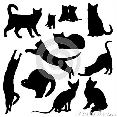 Cat silhouette vector set Isolated On White Background Vector Illustration