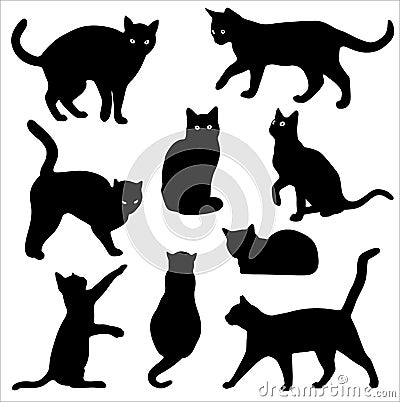 Cat silhouette vector set Isolated On White Background Vector Illustration