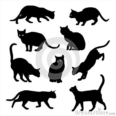 Cat silhouette vector set isolated on white Vector Illustration