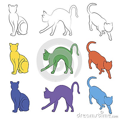 Cat silhouettes collection, unstroke path Vector Illustration