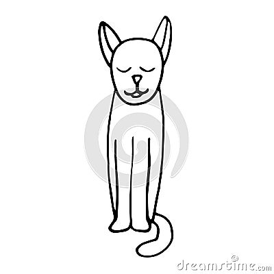 Cat sitting with closed eyes sketch icon, sticker, card, poster hand drawn vector doodle, scandinavian, minimalism, monochrome. Stock Photo