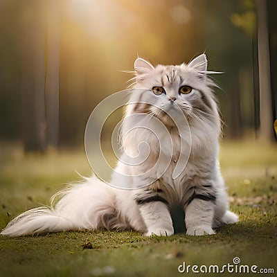 A Beautiful Cat Sitting on a Grassy Hill Stock Photo