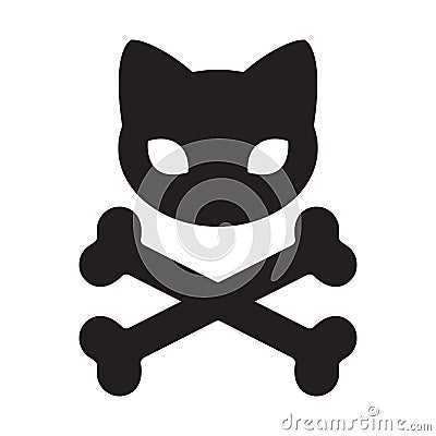 Cat skull icon cross bone logo Halloween illustration symbol Cartoon Illustration