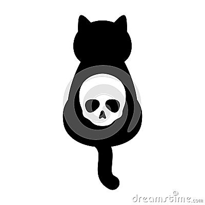 Cat skull icon Halloween logo bone kitten ghost character cartoon illustration doodle design Cartoon Illustration